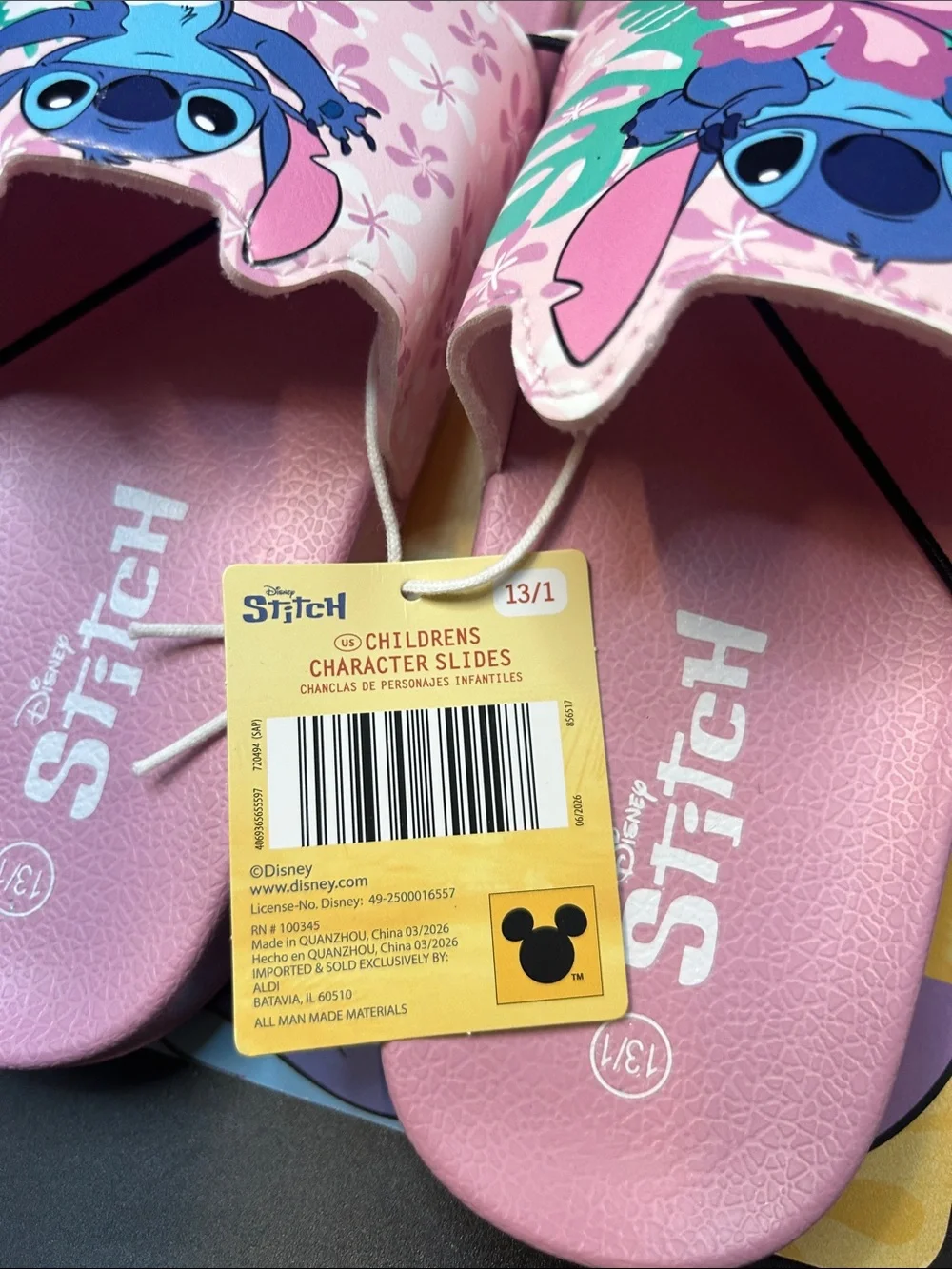 Disney Stitch Pink Floral Kids' Slide Sandals